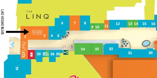 Map of The LINQ with an arrow pointing to The Book